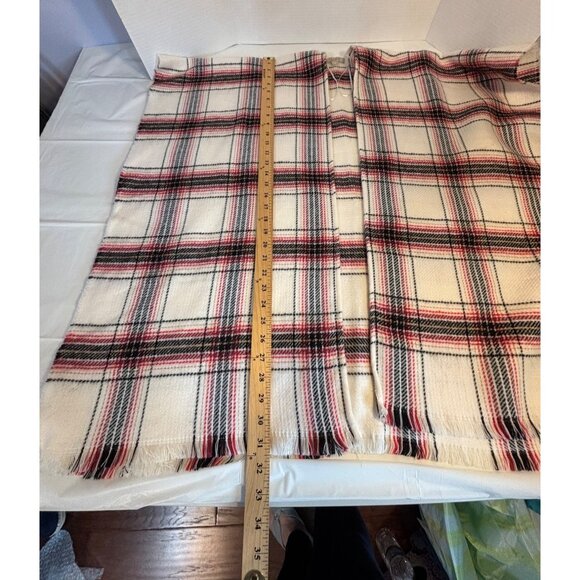 Loft Women's Size M/L Plaid Wrap Soft Poncho With Frayed Hem Red Cream Black - Picture 9 of 9